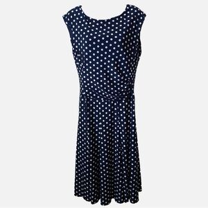 Michael Farrell, Pretty Polka Dots, Sleeveless, Draping Detail, Hemline Detail